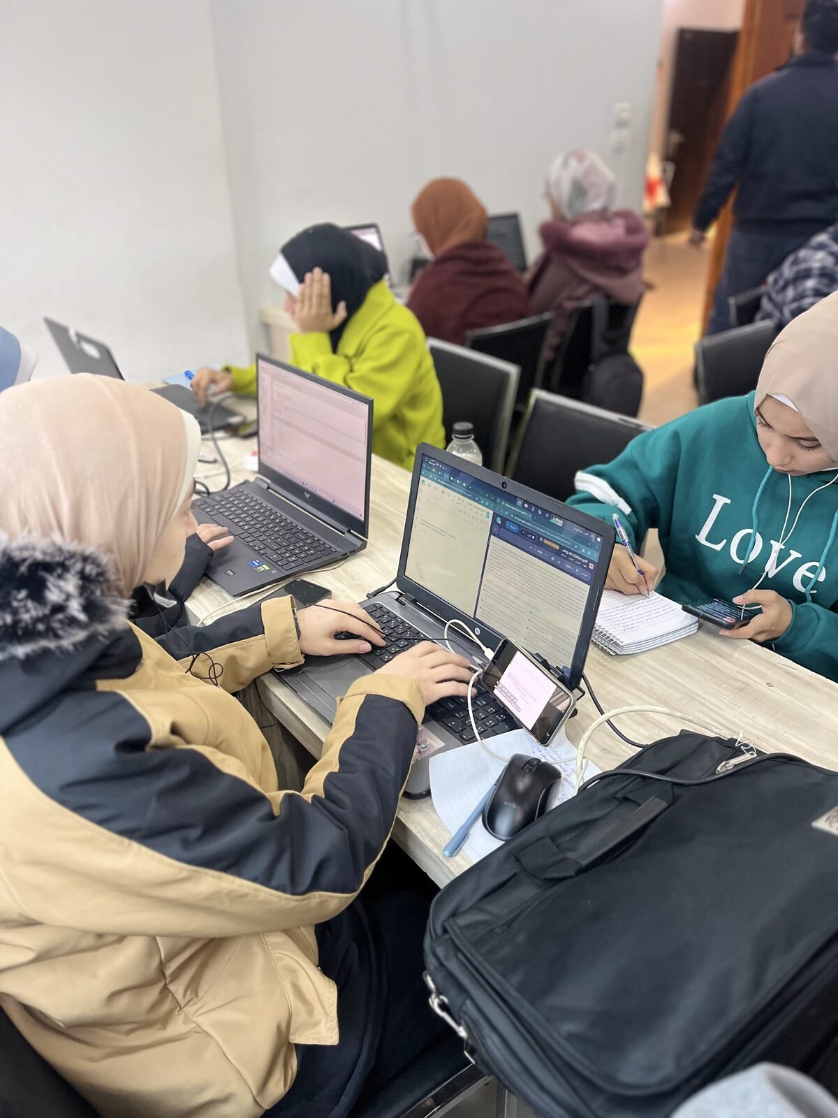 Female students studying together